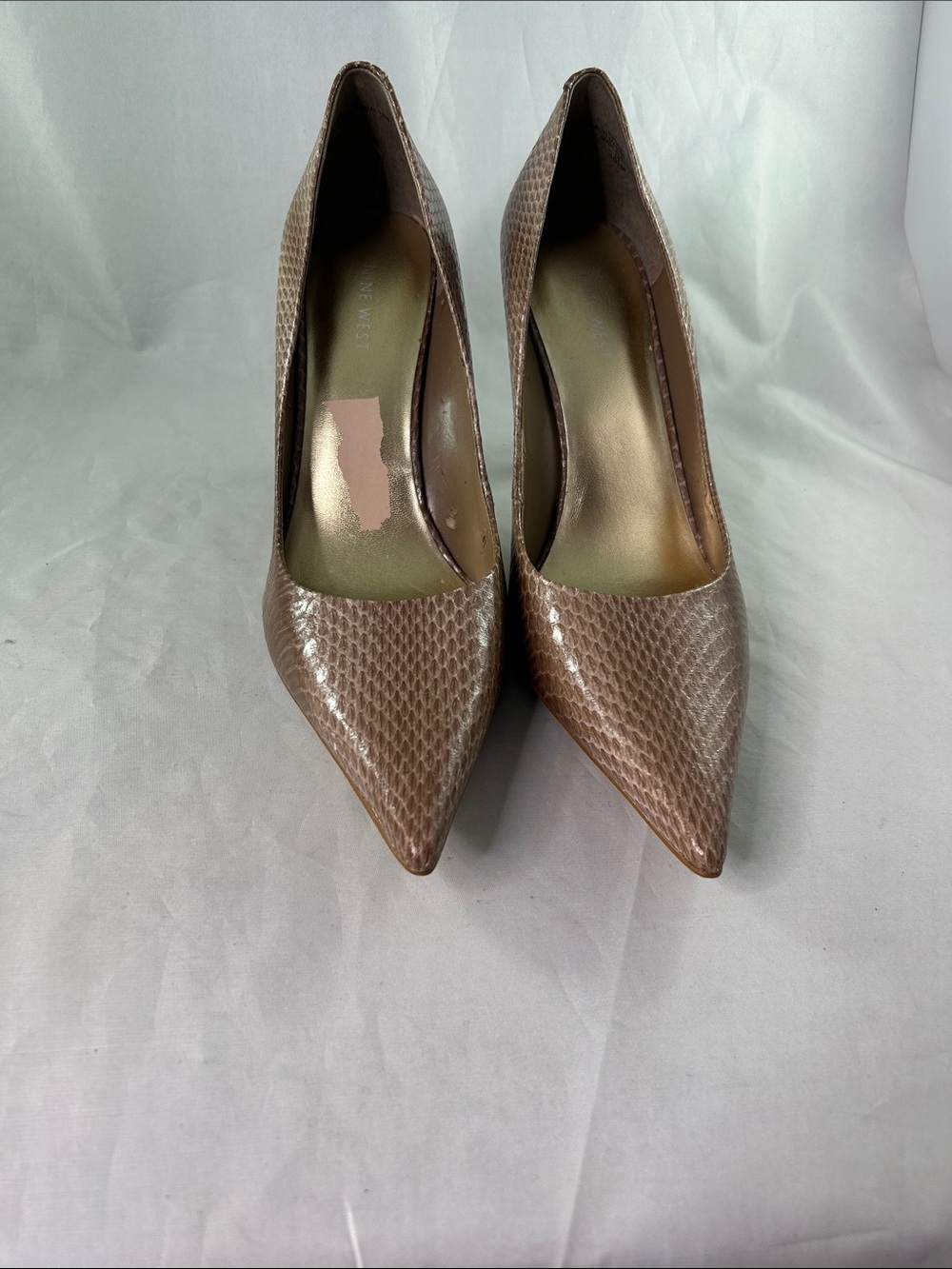 Nine West Brown Snake-Embossed Pointed Toe Pumps
